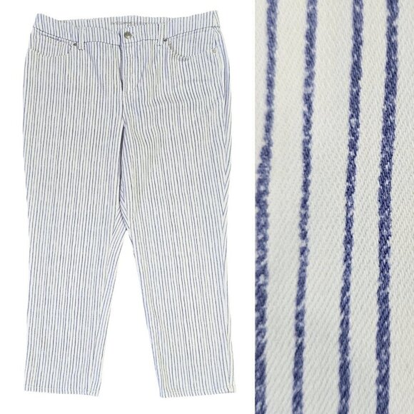 Chico's So Slimming Girlfriend Crop Jeans White Blue Painted Stripe Beachy - Picture 1 of 10